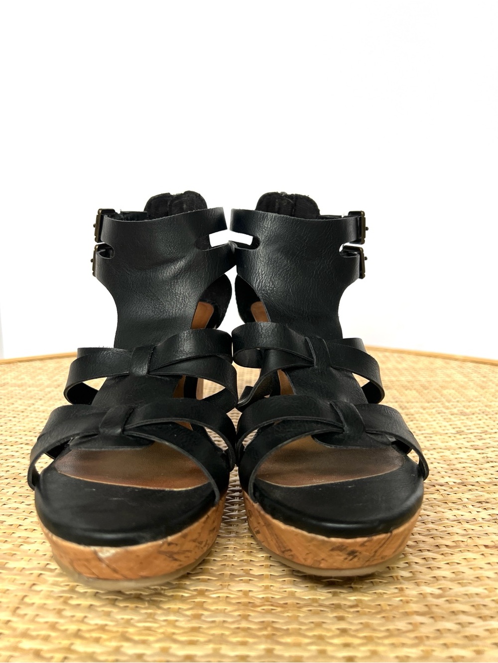 Ana A New Approach black gladiator Wedge Heel Sandals Black Vegan Leather 7.5 - Picture 4 of 10